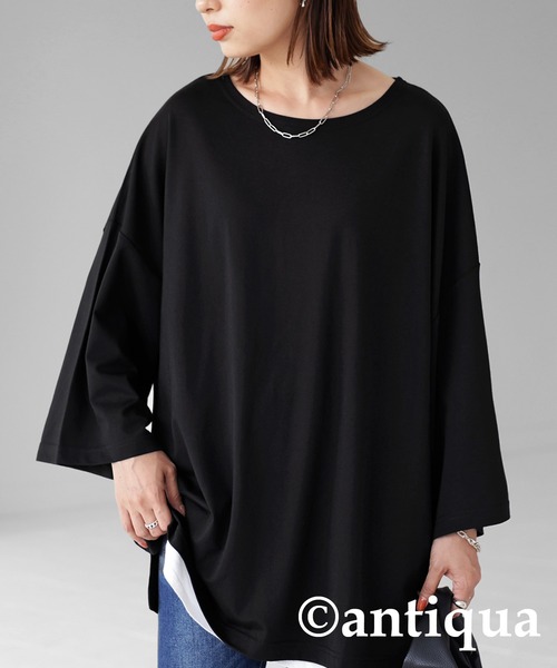 antiqua(アンティカ)の「接触冷感。ポンチビッグT(Tシャツ/カットソー・レディース・ホワイト/ブラック/カーキ/ダークグレー・FREE)」の3枚目の写真
