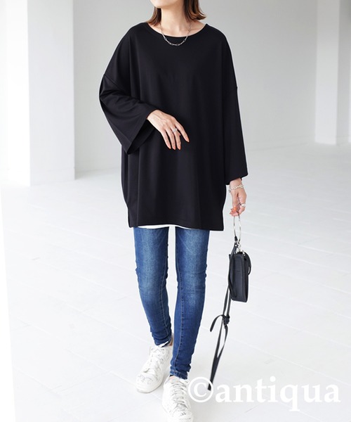 antiqua(アンティカ)の「接触冷感。ポンチビッグT(Tシャツ/カットソー・レディース・ホワイト/ブラック/カーキ/ダークグレー・FREE)」の14枚目の写真
