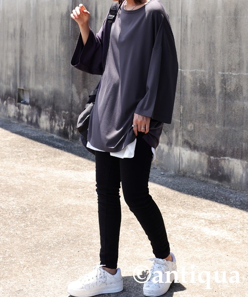 antiqua(アンティカ)の「接触冷感。ポンチビッグT(Tシャツ/カットソー・レディース・ホワイト/ブラック/カーキ/ダークグレー・FREE)」の18枚目の写真