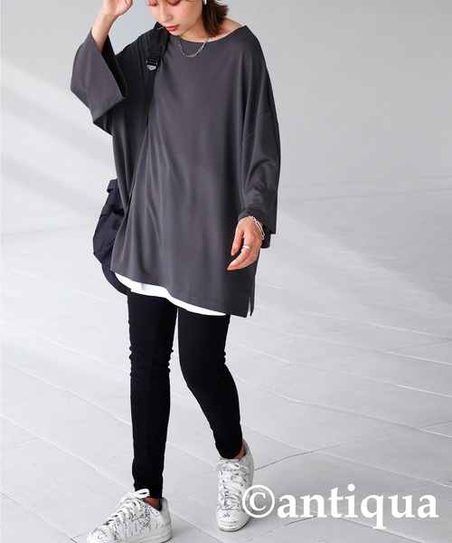 antiqua(アンティカ)の「接触冷感。ポンチビッグT(Tシャツ/カットソー・レディース・ホワイト/ブラック/カーキ/ダークグレー・FREE)」の19枚目の写真