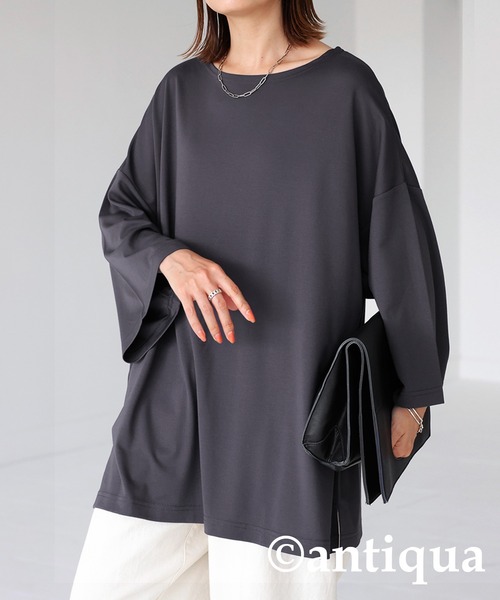 antiqua(アンティカ)の「接触冷感。ポンチビッグT(Tシャツ/カットソー・レディース・ホワイト/ブラック/カーキ/ダークグレー・FREE)」の20枚目の写真