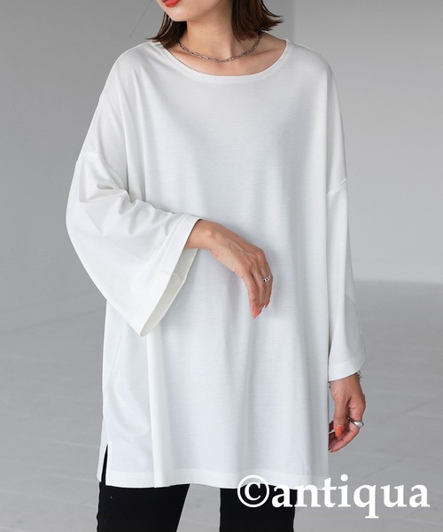 antiqua(アンティカ)の「接触冷感。ポンチビッグT(Tシャツ/カットソー・レディース・ホワイト/ブラック/カーキ/ダークグレー・FREE)」の6枚目の写真