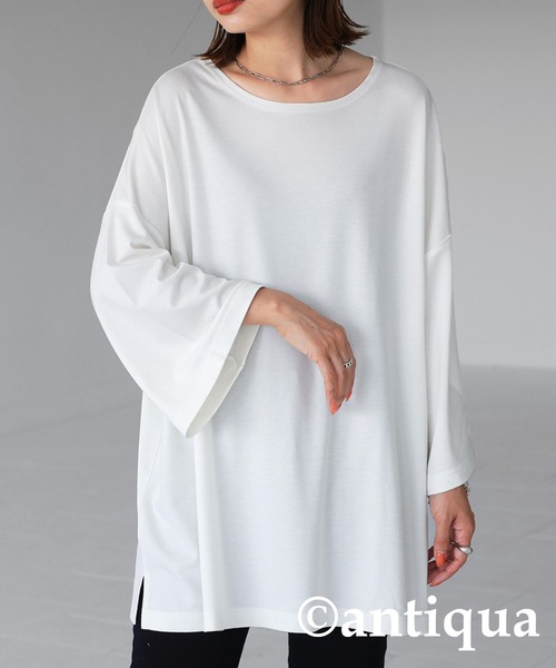 antiqua(アンティカ)の「接触冷感。ポンチビッグT(Tシャツ/カットソー・レディース・ホワイト/ブラック/カーキ/ダークグレー・FREE)」の10枚目の写真