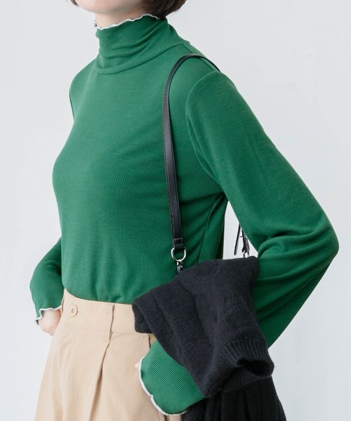 BONLECILL（ボンルシール）の「＜吸湿発熱＞ ハイネック メローリブインナープルオーバー（Tシャツ/カットソー・レディース・ネイビー/グリーン/アイボリー/パープル/マスタード/レッド/ブラック/オフホワイト/ホワイト×ブラック/チャコールグレー/ブルー/ブラック系その他・FREE）」の7枚目の写真