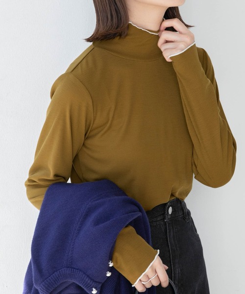 BONLECILL（ボンルシール）の「＜吸湿発熱＞ ハイネック メローリブインナープルオーバー（Tシャツ/カットソー・レディース・ネイビー/グリーン/アイボリー/パープル/マスタード/レッド/ブラック/オフホワイト/ホワイト×ブラック/チャコールグレー/ブルー/ブラック系その他・FREE）」の11枚目の写真