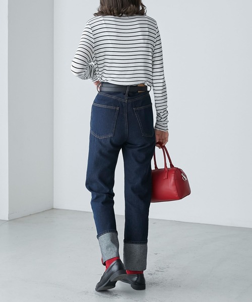 BONLECILL（ボンルシール）の「＜吸湿発熱＞ ハイネック メローリブインナープルオーバー（Tシャツ/カットソー・レディース・ネイビー/グリーン/アイボリー/パープル/マスタード/レッド/ブラック/オフホワイト/ホワイト×ブラック/チャコールグレー/ブルー/ブラック系その他・FREE）」の19枚目の写真