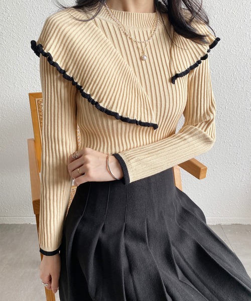 MAISON DE THERESE(メゾン ド テレーズ)の「フリルニットブラウス(ニット/セーター・レディース・ベージュ/グリーン/ブラック・M)」の7枚目の写真