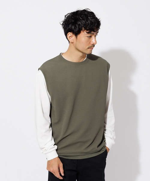ABAHOUSE GRAY(アバハウスグレイ)の「【2点セット】フクレジャガード レイヤード ベスト/ロングTシャツ(アンサンブル・メンズ・ブラック/カーキ/グレイッシュベージュ/グレイッシュブルー・46/48)」の3枚目の写真