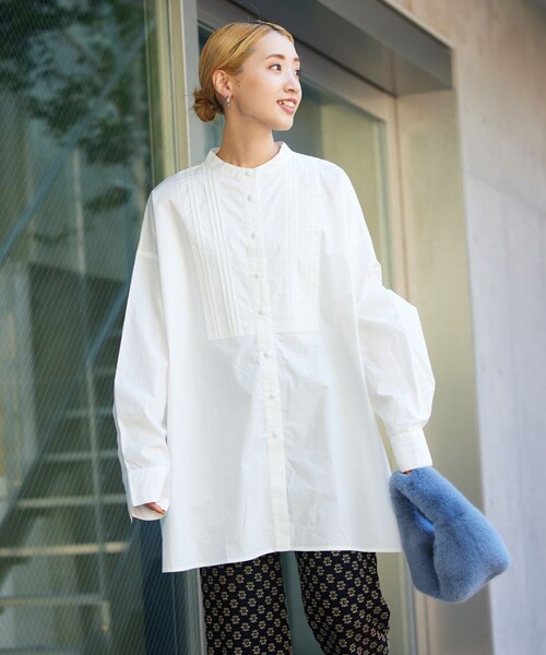 FREAK'S STORE(フリークスストア)の「【WEB限定】ピンタックロングスリーブシャツ(シャツ/ブラウス・レディース・ホワイト/ブラック/ベージュ/オレンジ/ライトピンク・フリ-)」の7枚目の写真