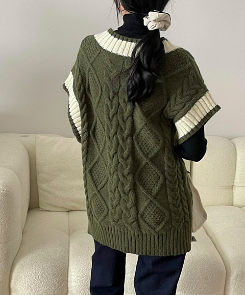 BANNER SELECT(バナーセレクト)の「配色ケーブルニットベスト(ベスト・レディース・チャコールグレー/ブラック/ベージュ/カーキ/ホワイト・FREE)」の20枚目の写真