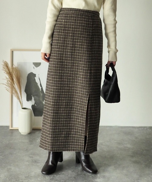 Riberry（リベリー）の「ガンクラブチェックタイトスカート（スカート・レディース・オレンジ/チャコールグレー/ブラウン・MEDIUM）」の13枚目の写真