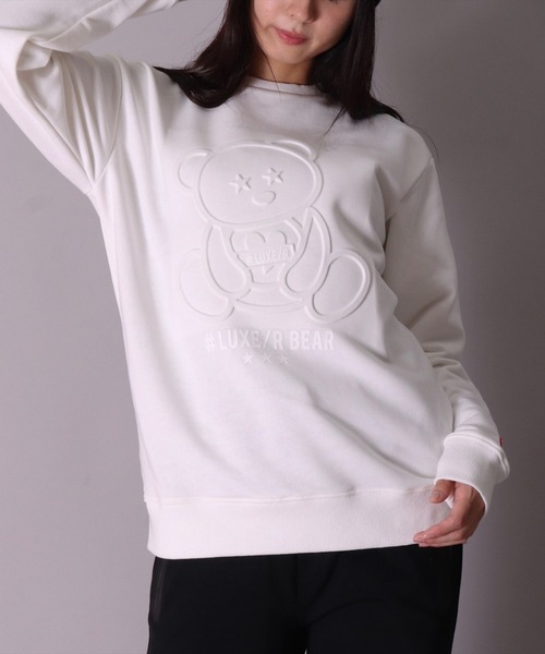 LUXE/R(ラグジュ)の「(RM)【ユニセックス】【LUXE/R】くまさん 同色 エンボス加工 スウェット プルオーバー(スウェット・メンズ・グレー/ブラック/ホワイト・LARGE/MEDIUM)」の1枚目の写真