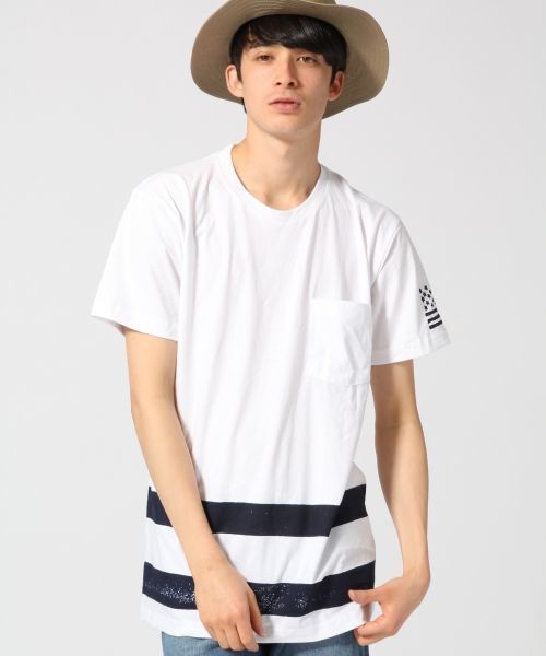 RAGEBLUE（レイジブルー）の「【BACK HEAD/バックヘッド】ポケット付きプリントTシャツ/562630（Tシャツ/カットソー・メンズ・ホワイト/ネイビー・MEDIUM/LARGE）」の2枚目の写真