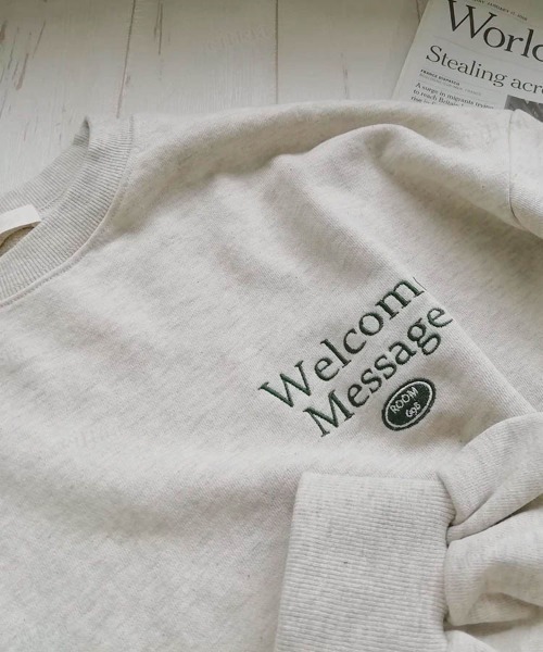 Dalfwin(ダールフィン)の「2022 AW 秋冬 韓国ファッション スウェット レディース Welcome刺繍ロゴスウェット トレーナー ワンポイント刺繍 ビッグシルエット オーバーサイズ(スウェット・レディース・ネイビー/グレー系その他・FREE)」の7枚目の写真
