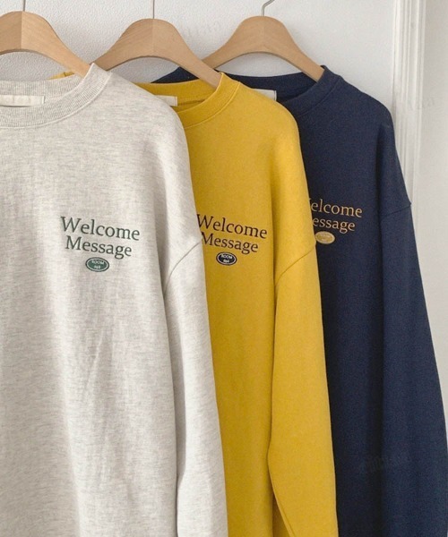 Dalfwin(ダールフィン)の「2022 AW 秋冬 韓国ファッション スウェット レディース Welcome刺繍ロゴスウェット トレーナー ワンポイント刺繍 ビッグシルエット オーバーサイズ(スウェット・レディース・ネイビー/グレー系その他・FREE)」の5枚目の写真