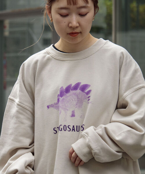 GLOSTER(グロスター)の「【GLOSTER/グロスター】ジュラシック クルーネックスウェット 裏起毛 プルオーバー プリント(スウェット・メンズ・ベージュ/グレー/オフホワイト・M/L)」の1枚目の写真