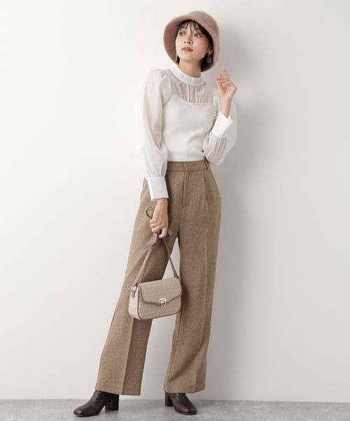 mysty woman（ミスティウーマン）の「無地チェックロングパンツ 126461（デニムパンツ・レディース・ブラウン系その他/ベージュ系その他/モカ・FREE）」の4枚目の写真