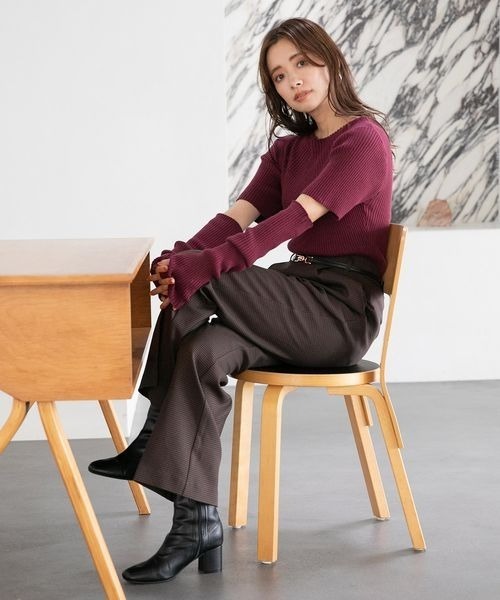 mysty woman（ミスティウーマン）の「無地チェックロングパンツ 126461（デニムパンツ・レディース・ブラウン系その他/ベージュ系その他/モカ・FREE）」の6枚目の写真