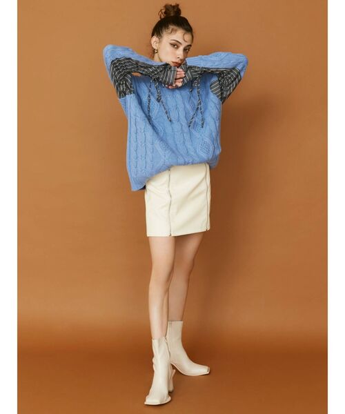 EVRIS（エヴリス）の「フェイクレザーミニスカート（スカート・レディース・マスタード/ブラック/アイボリー・SMALL/MEDIUM）」の17枚目の写真