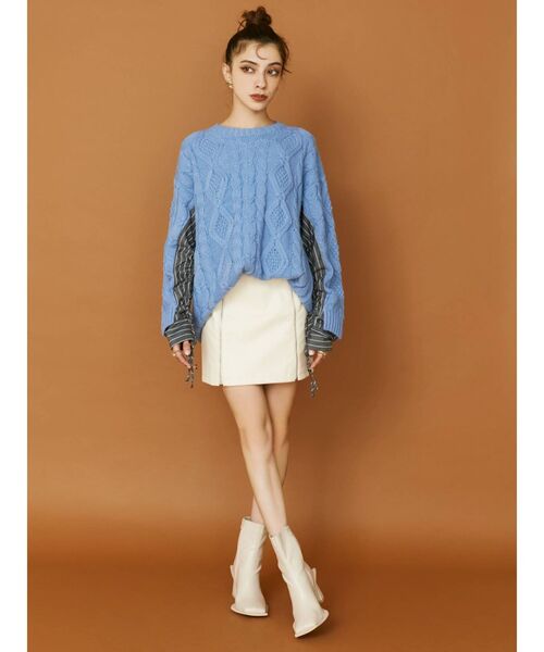 EVRIS（エヴリス）の「フェイクレザーミニスカート（スカート・レディース・マスタード/ブラック/アイボリー・SMALL/MEDIUM）」の18枚目の写真