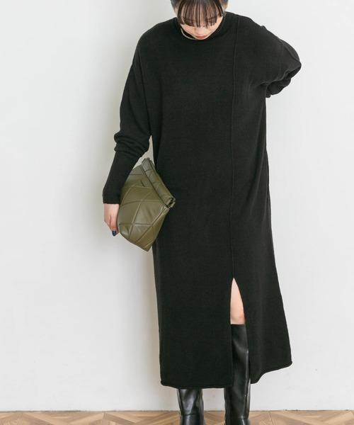 UR Lab.（アーバンリサーチラボ）の「スリットニットタートルワンピース（ワンピース・レディース・ブラック/ベージュ/ブラウン/グレー系その他・FREE）」の2枚目の写真