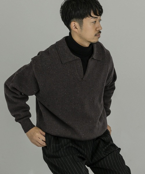 URBAN RESEARCH(アーバンリサーチ)の「リサイクルネップスキッパーニットポロ(ニット/セーター・メンズ・ブラウン/ブラック/ナチュラル・MEDIUM/LARGE)」の2枚目の写真