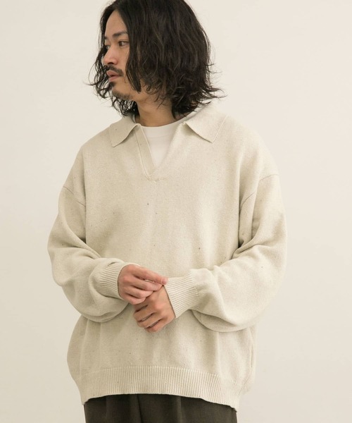 URBAN RESEARCH(アーバンリサーチ)の「リサイクルネップスキッパーニットポロ(ニット/セーター・メンズ・ブラウン/ブラック/ナチュラル・MEDIUM/LARGE)」の4枚目の写真