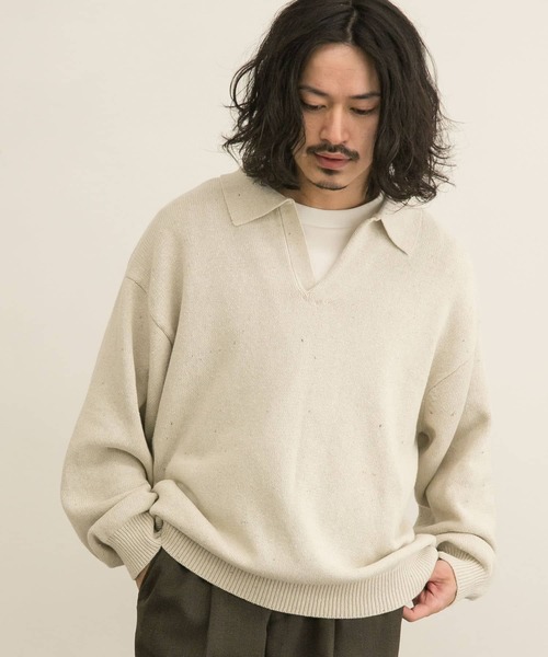 URBAN RESEARCH(アーバンリサーチ)の「リサイクルネップスキッパーニットポロ(ニット/セーター・メンズ・ブラウン/ブラック/ナチュラル・MEDIUM/LARGE)」の6枚目の写真
