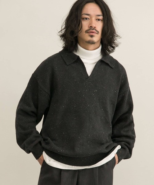 URBAN RESEARCH(アーバンリサーチ)の「リサイクルネップスキッパーニットポロ(ニット/セーター・メンズ・ブラウン/ブラック/ナチュラル・MEDIUM/LARGE)」の12枚目の写真
