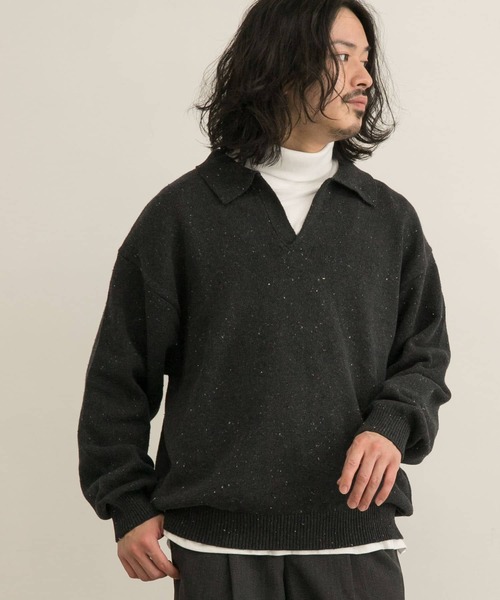 URBAN RESEARCH(アーバンリサーチ)の「リサイクルネップスキッパーニットポロ(ニット/セーター・メンズ・ブラウン/ブラック/ナチュラル・MEDIUM/LARGE)」の13枚目の写真
