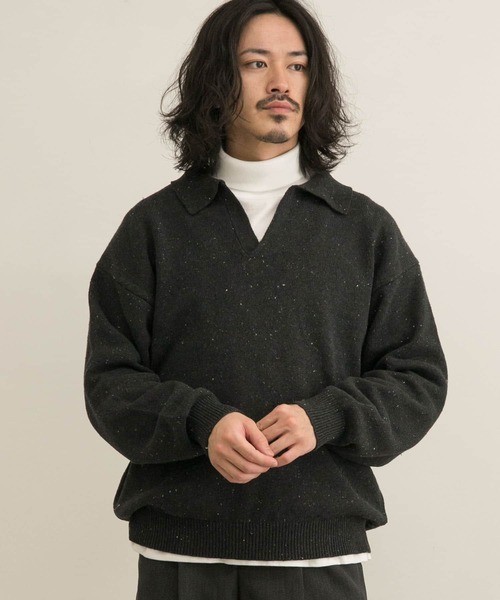 URBAN RESEARCH(アーバンリサーチ)の「リサイクルネップスキッパーニットポロ(ニット/セーター・メンズ・ブラウン/ブラック/ナチュラル・MEDIUM/LARGE)」の14枚目の写真