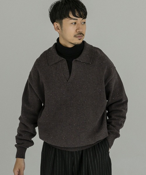 URBAN RESEARCH(アーバンリサーチ)の「リサイクルネップスキッパーニットポロ(ニット/セーター・メンズ・ブラウン/ブラック/ナチュラル・MEDIUM/LARGE)」の19枚目の写真