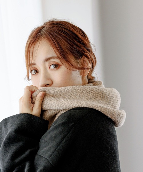 mysty woman（ミスティウーマン）の「【赤埴奈津子さんコラボ】バラクラバ付きミドルコート 176095（ノーカラーコート・レディース・ライトグレー/ブラック/ライトイエロー・FREE）」の7枚目の写真