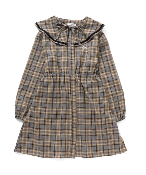 algy（アルジー）の「付け衿フリルシャツワンピ（シャツワンピース・キッズ・グレー/ネイビー・SMALL/X-SMALL/XX-SMALL/MEDIUM）」の2枚目の写真