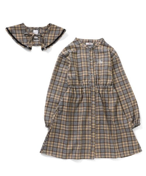 algy（アルジー）の「付け衿フリルシャツワンピ（シャツワンピース・キッズ・グレー/ネイビー・SMALL/X-SMALL/XX-SMALL/MEDIUM）」の5枚目の写真