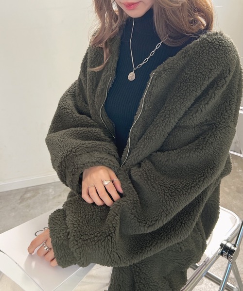 Futier land（フューティアランド）の「BIGボアブルゾン（ブルゾン・レディース・ネイビー/グレイッシュベージュ/カーキ・MEDIUM/LARGE）」の3枚目の写真