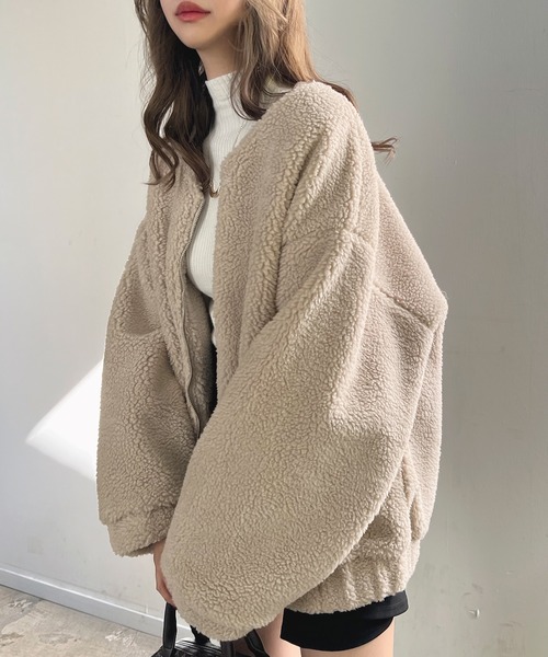 Futier land（フューティアランド）の「BIGボアブルゾン（ブルゾン・レディース・ネイビー/グレイッシュベージュ/カーキ・MEDIUM/LARGE）」の2枚目の写真