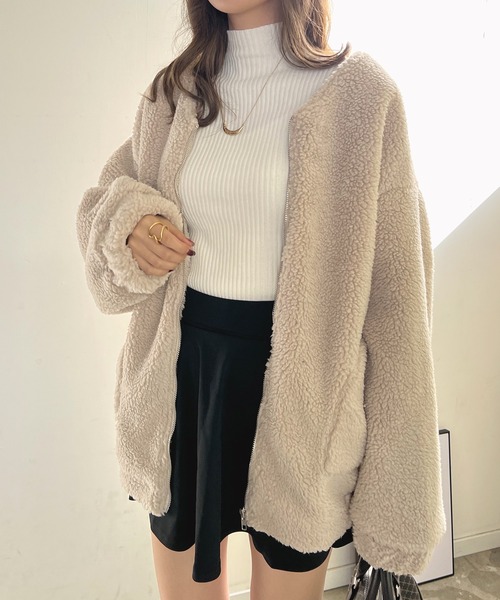 Futier land（フューティアランド）の「BIGボアブルゾン（ブルゾン・レディース・ネイビー/グレイッシュベージュ/カーキ・MEDIUM/LARGE）」の22枚目の写真