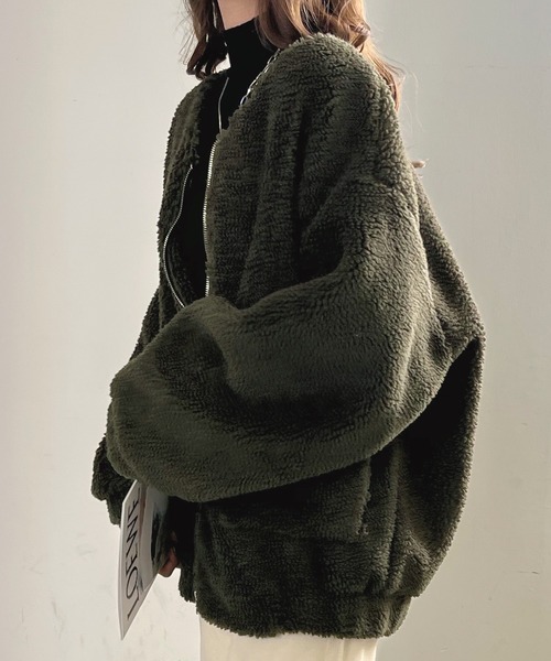 Futier land（フューティアランド）の「BIGボアブルゾン（ブルゾン・レディース・ネイビー/グレイッシュベージュ/カーキ・MEDIUM/LARGE）」の4枚目の写真