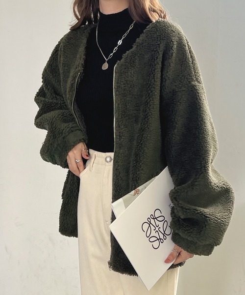 Futier land（フューティアランド）の「BIGボアブルゾン（ブルゾン・レディース・ネイビー/グレイッシュベージュ/カーキ・MEDIUM/LARGE）」の5枚目の写真