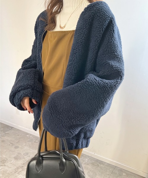 Futier land（フューティアランド）の「BIGボアブルゾン（ブルゾン・レディース・ネイビー/グレイッシュベージュ/カーキ・MEDIUM/LARGE）」の12枚目の写真