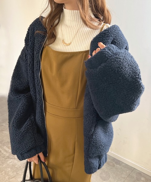 Futier land（フューティアランド）の「BIGボアブルゾン（ブルゾン・レディース・ネイビー/グレイッシュベージュ/カーキ・MEDIUM/LARGE）」の14枚目の写真