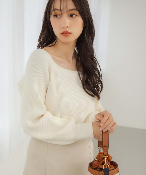 fifth（フィフス）の「【星玲奈レコメンド】スクエアネックリブニット（ニット/セーター・レディース・ブラック/オフホワイト・M）」の3枚目の写真
