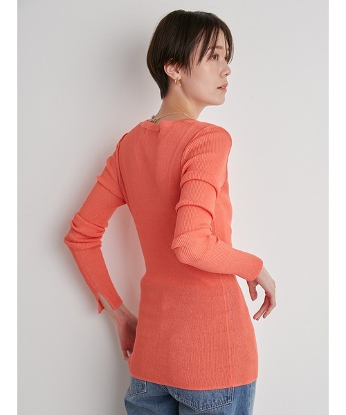 emmi（エミ）の「【emmi atelier】アシンメトリーシアーカーディガン（ニット/セーター・レディース・オレンジ/ホワイト/ライム/ブラック・FREE）」の6枚目の写真