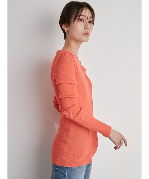 emmi（エミ）の「【emmi atelier】アシンメトリーシアーカーディガン（ニット/セーター・レディース・オレンジ/ホワイト/ライム/ブラック・FREE）」の7枚目の写真