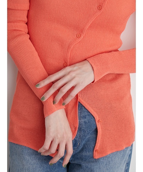 emmi（エミ）の「【emmi atelier】アシンメトリーシアーカーディガン（ニット/セーター・レディース・オレンジ/ホワイト/ライム/ブラック・FREE）」の9枚目の写真