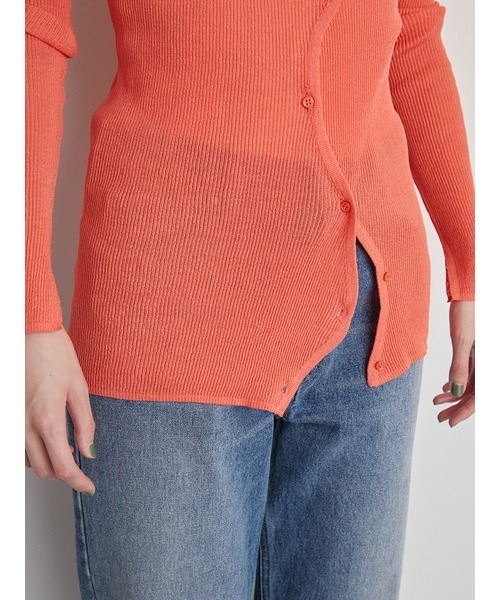emmi（エミ）の「【emmi atelier】アシンメトリーシアーカーディガン（ニット/セーター・レディース・オレンジ/ホワイト/ライム/ブラック・FREE）」の11枚目の写真