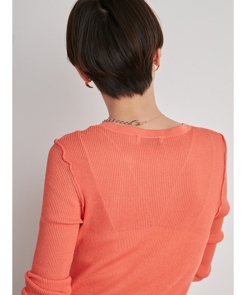 emmi（エミ）の「【emmi atelier】アシンメトリーシアーカーディガン（ニット/セーター・レディース・オレンジ/ホワイト/ライム/ブラック・FREE）」の8枚目の写真