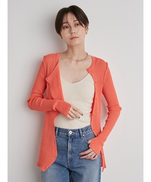 emmi（エミ）の「【emmi atelier】アシンメトリーシアーカーディガン（ニット/セーター・レディース・オレンジ/ホワイト/ライム/ブラック・FREE）」の14枚目の写真