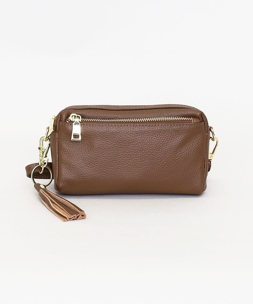 COOCO(クーコ)の「【牛革】シュリンクレザー横型ミニショルダーバッグ(ショルダーバッグ・レディース・グレー/パープル/ブラウン/ブラック/ライトピンク/ブルー/シルバー/グリーン/レッド/オフホワイト/レッド系その他/モカ・9)」の5枚目の写真